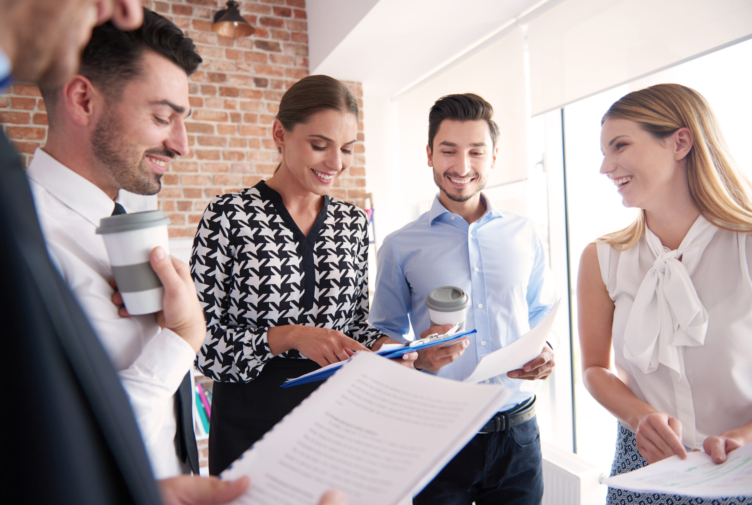 Standing business meeting in the company